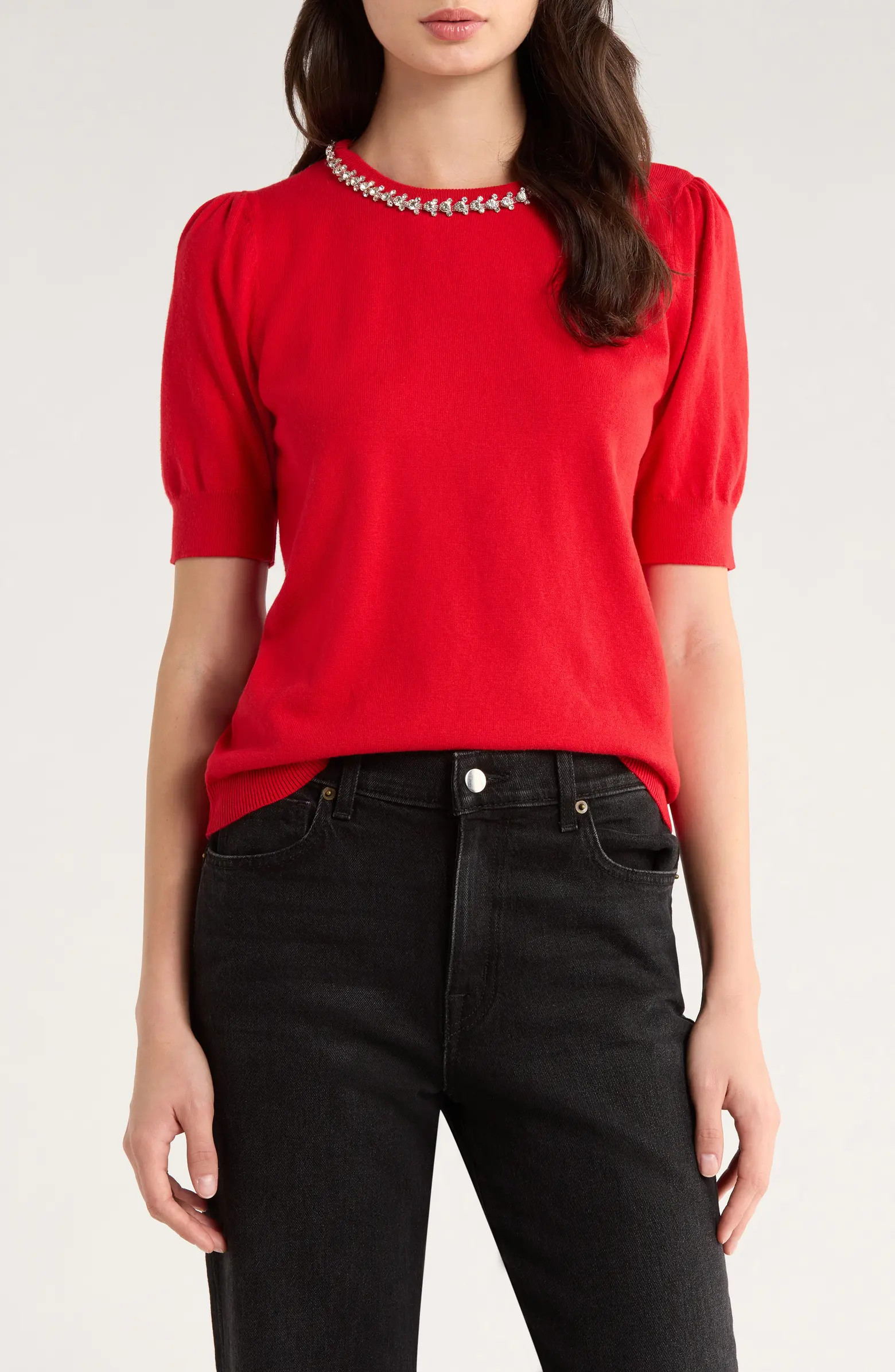 CeCe Embellished Collar Short Sleeve Sweater | Nordstrom | Nordstrom