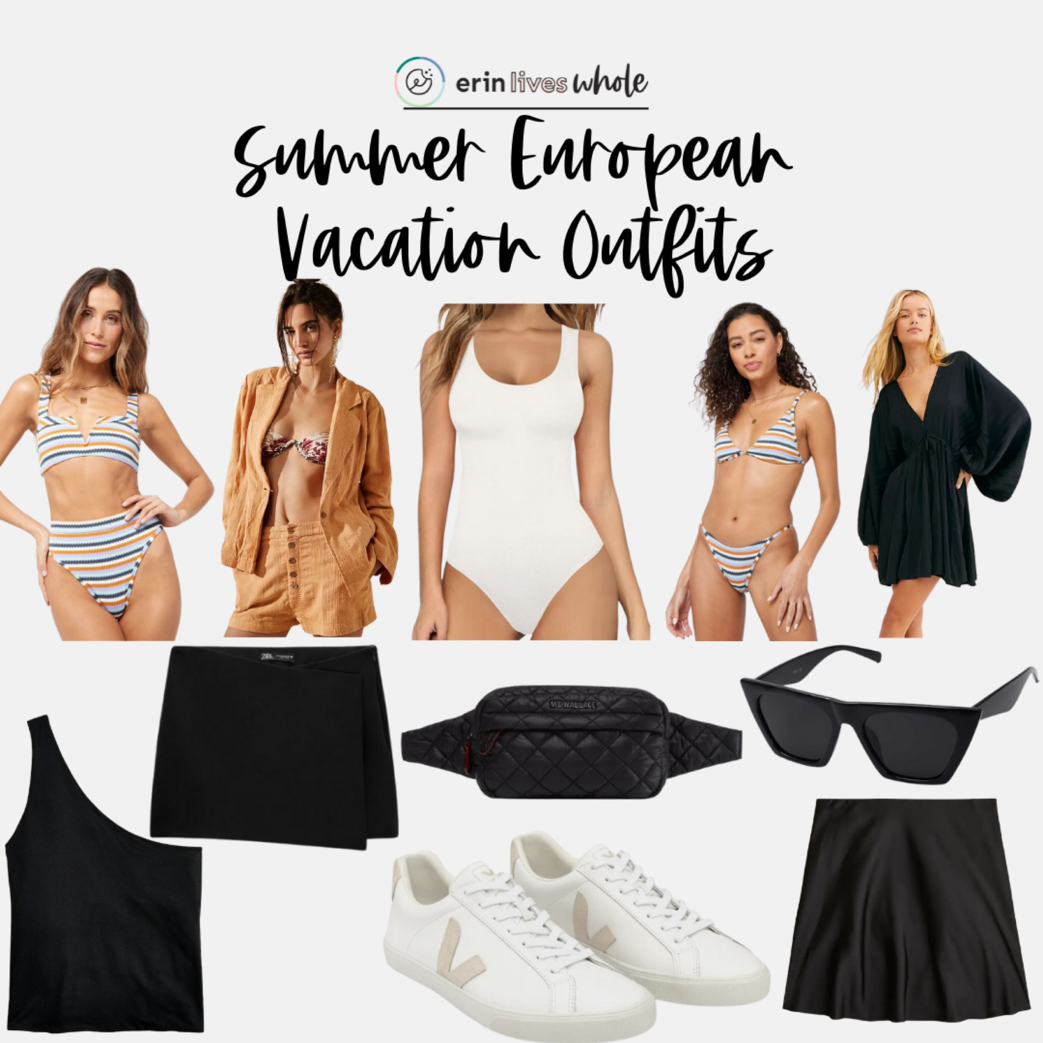 Summer European Vacation Outfits. Bikini, bathing suit, dress, sunglasses, skirt, tank top, sneakers, fanny pack, dress, bodysuit 

#LTKswim #LTKtravel #LTKSeasonal