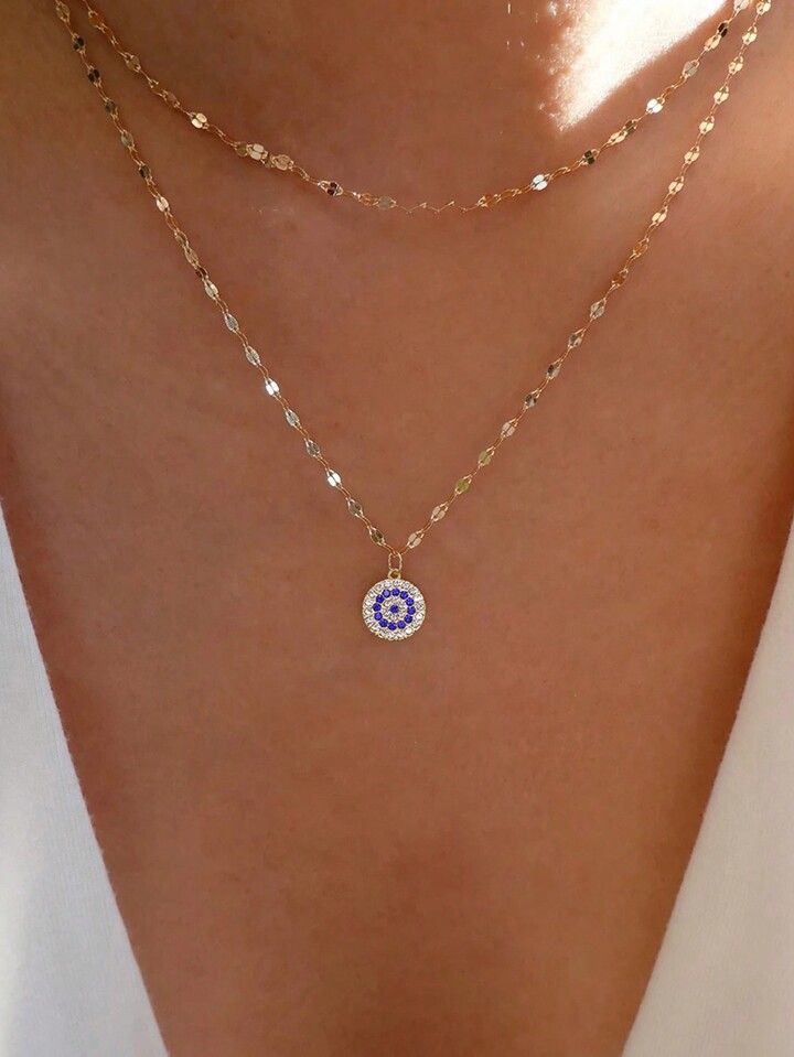 Rhinestone Evil Eye Pendant Layered Necklace | SHEIN