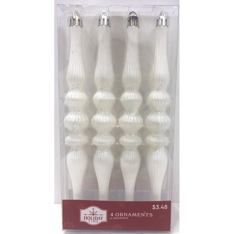 Holiday Time, White Finial Christmas Shatterproof Ornaments , 4 Count - Walmart.com | Walmart (US)