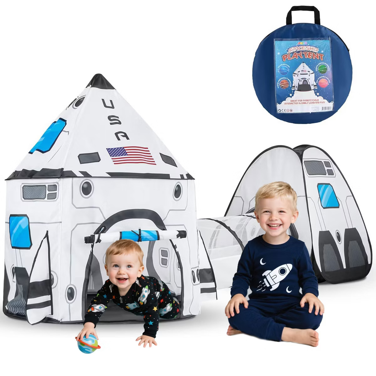 Kids Tent Toddlers Play Tunnel Tent White Rocket Ship Pop Up Tent Indoor Outdoor Spaceship Playho... | Target