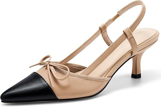 Coutgo Women‘s Bow Tie Slingback Pumps Pointed Toe Kitten Low Heel Patchwork Dress Heeled Sanda... | Amazon (US)