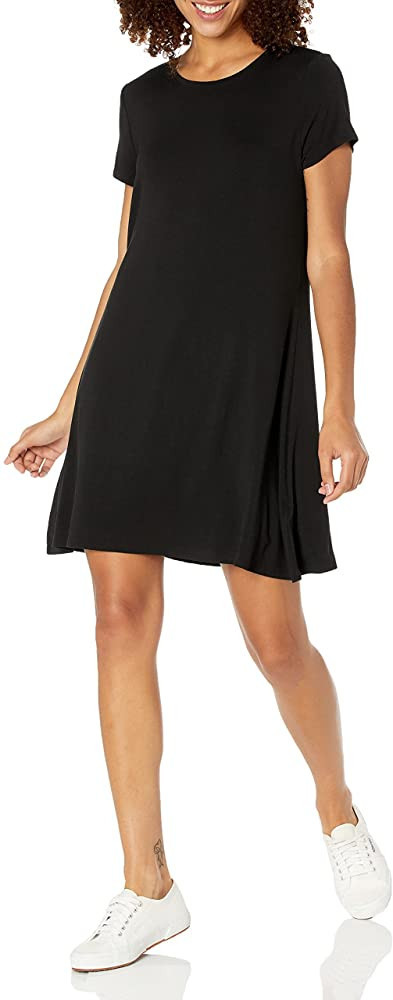 Amazon Essentials Women's Short-Sleeve Scoop Neck Swing Dress (Available in Plus Size) | Amazon (US)