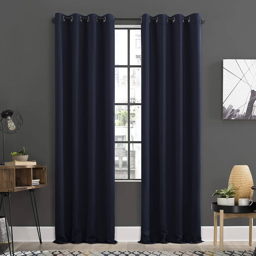 Sun Zero Soho 2-pack Blackout Energy Efficient Grommet Curtain Panel Pair, 54" x 96", Navy Blue | Amazon (US)