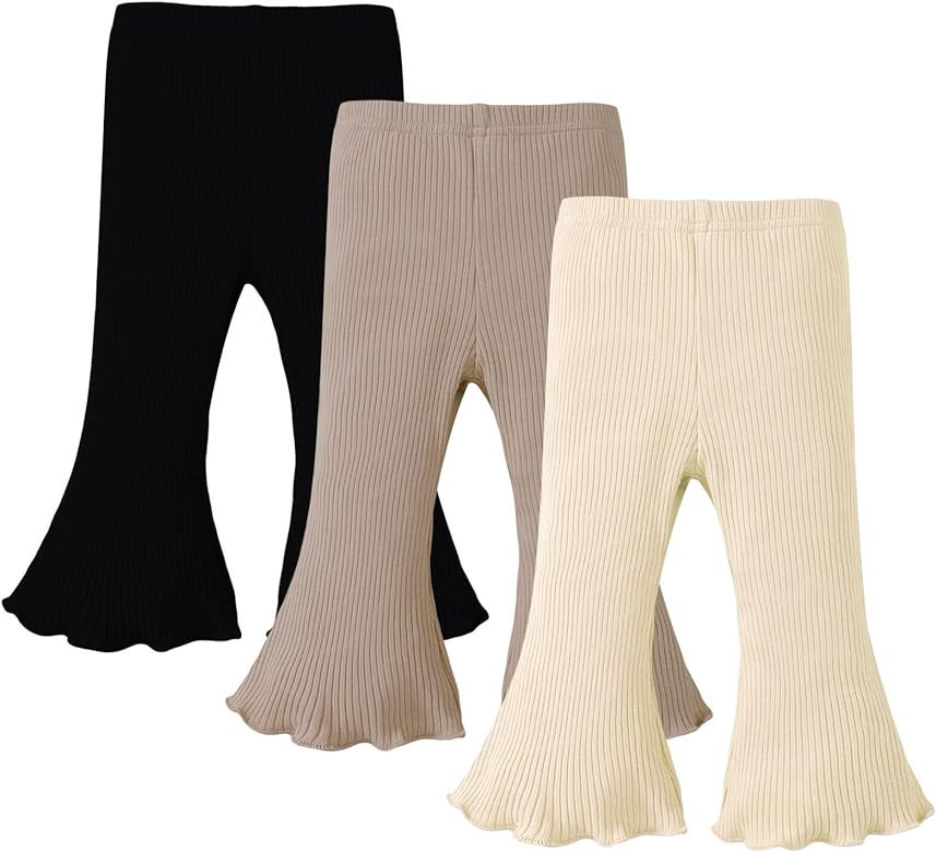 SOBOWO Baby Girl Flare Pants 3 Pack Toddler Solid Ribbed Ruffle Bell Bottoms Pants Trousers Fall ... | Amazon (US)