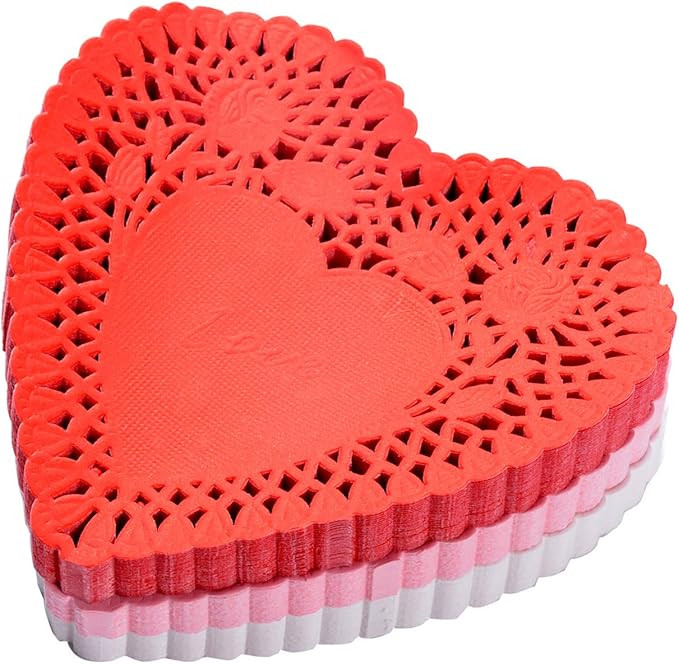 4 Inch Mini Valentine Heart Doilies Cutouts Lace Paper with 3 Colors Red, Pink and White for Vale... | Amazon (US)