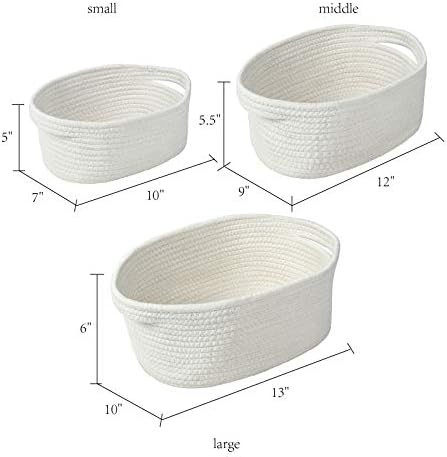 RUNKA White Storage Basket Set of 3, Soft Woven Cotton Rope Shelf Baskets with Handles,Organizer ... | Amazon (US)