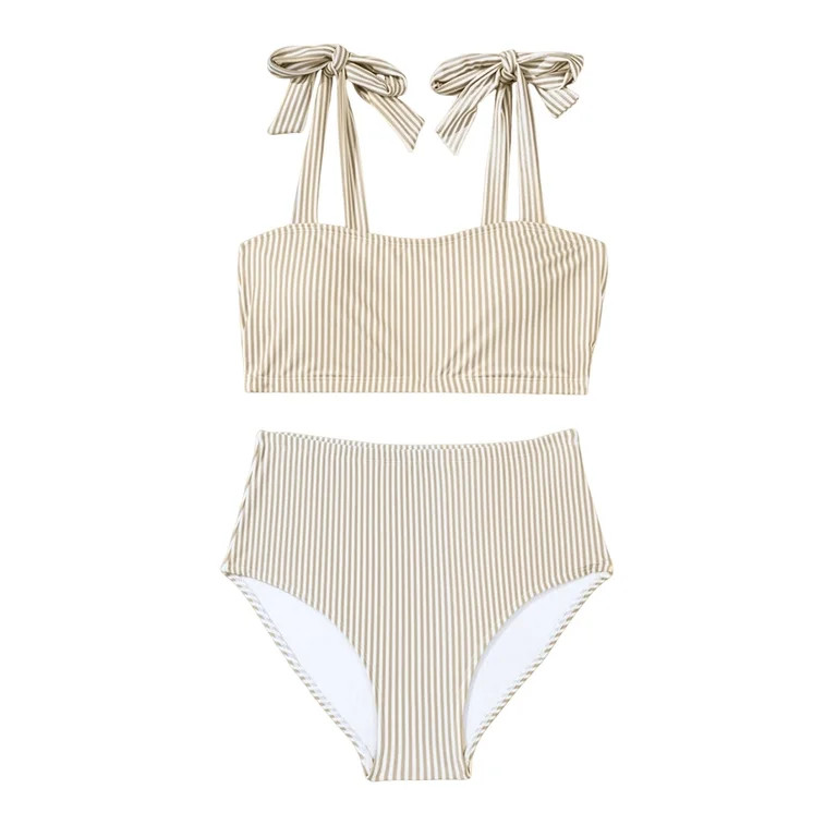 HAPIMO Women's Striped Bikini Set Tie Shoulder High Waisted Two Piece Bathing Suits Retro Modest ... | Walmart (US)