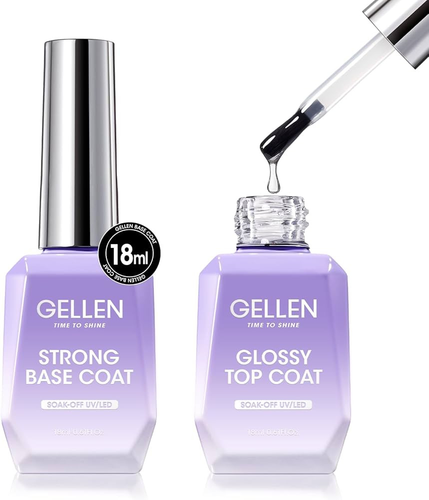 Gellen Gel Top Coat and Base Coat 2 Pcs 18ml Superior Base Coat Top Coat Set No Wipe Soak Off Ult... | Amazon (US)