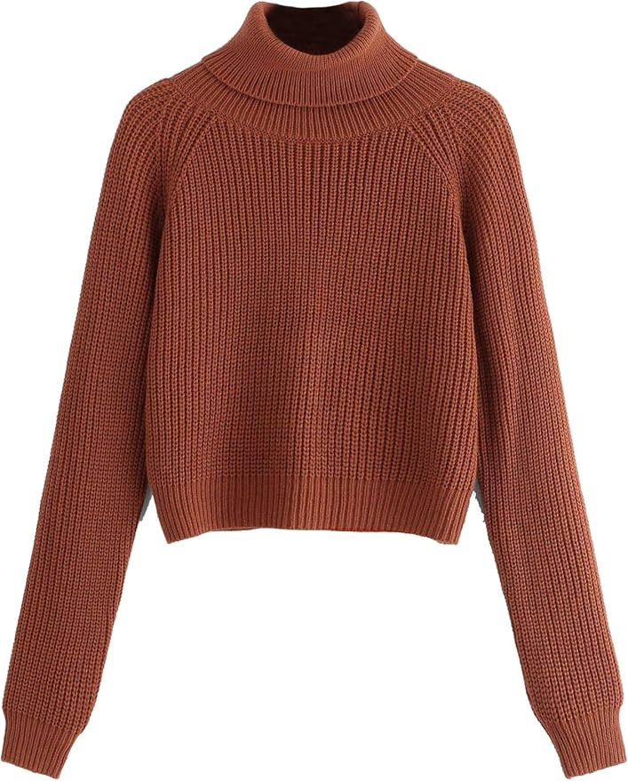 Milumia Women Turtleneck Long Sleeves Fall Winter Sweaters Crop Tops Basic Jumpers | Amazon (US)