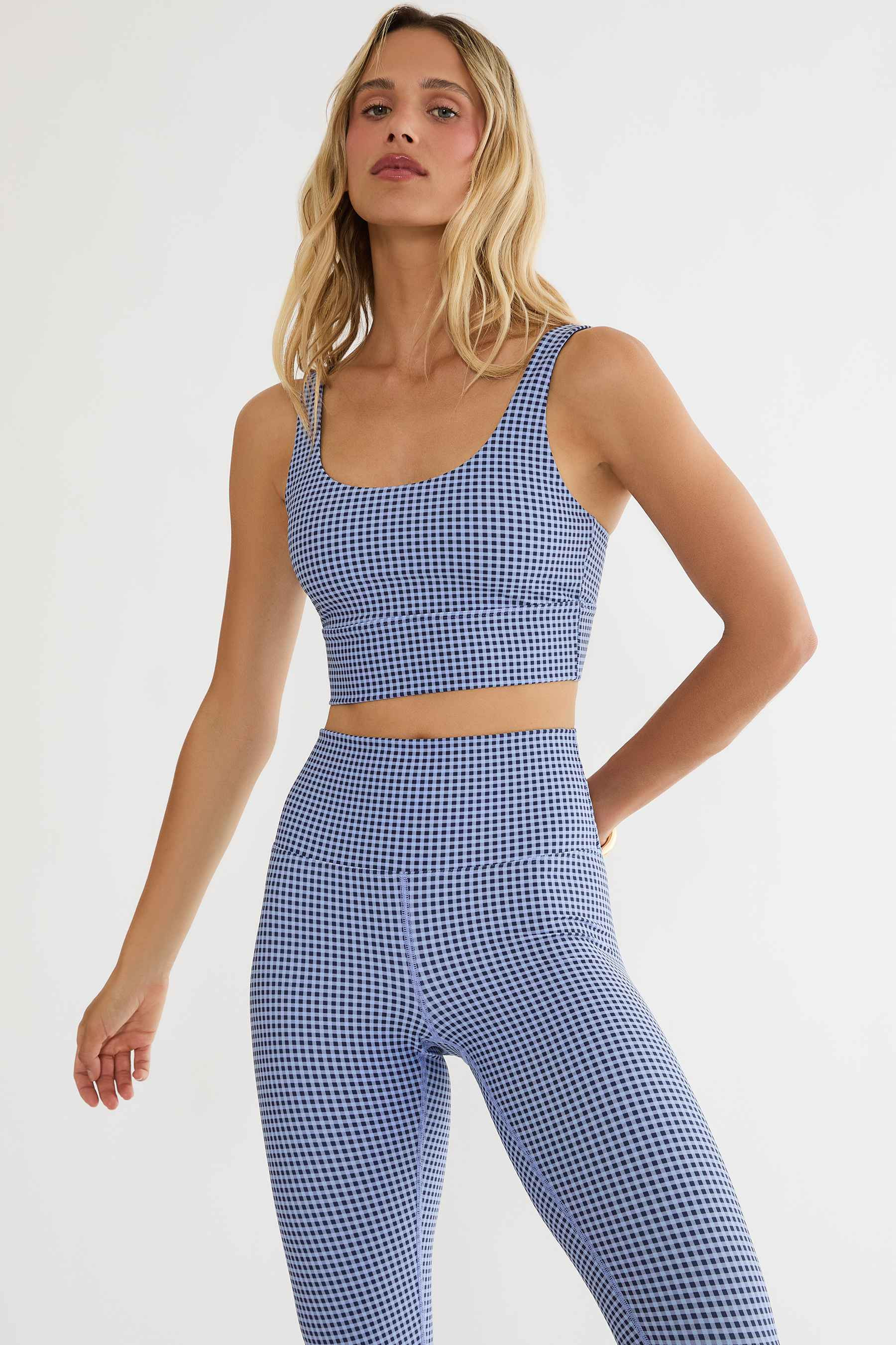 Leah Top Blue Gingham | Blue Gingham Print Sports Bra | Beach Riot | Beach Riot