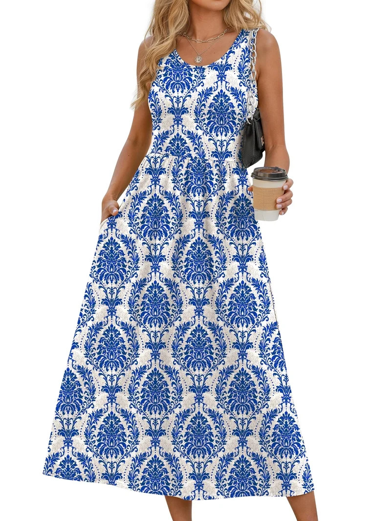 Fantaslook Summer Dresses for Women Sleeveless Casual Long Dress Beach Vacation Sundresses with P... | Walmart (US)