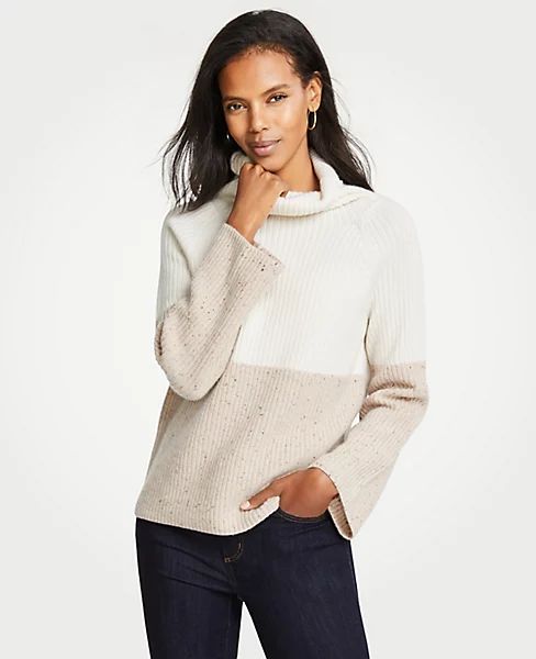 Cashmere Colorblock Ribbed Turtleneck Sweater | Ann Taylor (US)