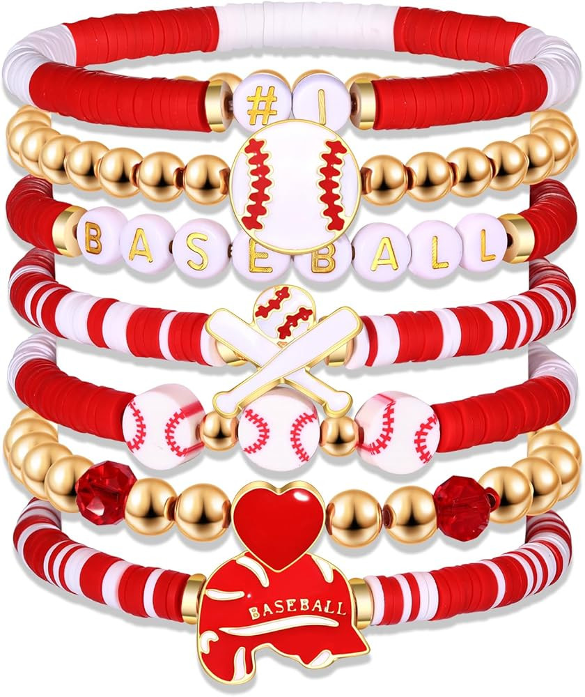 NVENF Baseball Bracelets for Women Stackable Orange Navy Game Day Heishi Bracelets Preppy Friends... | Amazon (US)