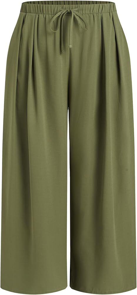 CIDER Elastic Waist Wide Leg Trousers Curve & Plus | Amazon (US)