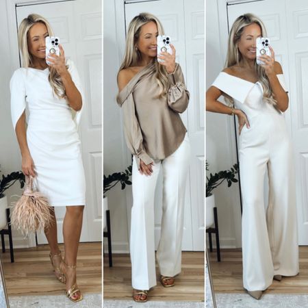 Winter white holiday party outfits! Use code “Nikki20” to save on the jumpsuit!

White dress, satin top, winter white pants, jumpsuit 

*feather bag kindly gifted 

#LTKHoliday