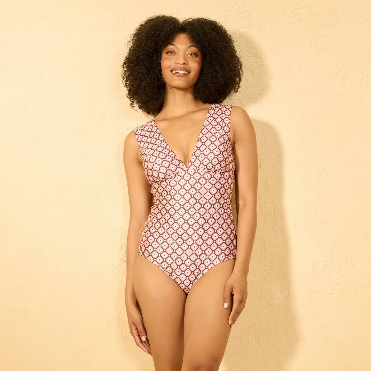 Women's Geo Print Plunge Neck Full Coverage Tummy Control One Piece Swimsuit - Shade & Shore™ M... | Target