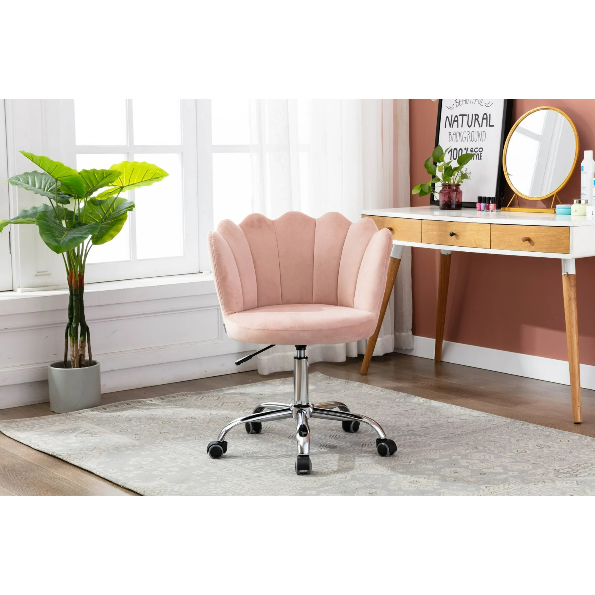 Modern Cute Desk Chair, Home Office Mid-Back Computer Chair, Petal-Shaped Velvet Armchair, Elegan... | Walmart (US)