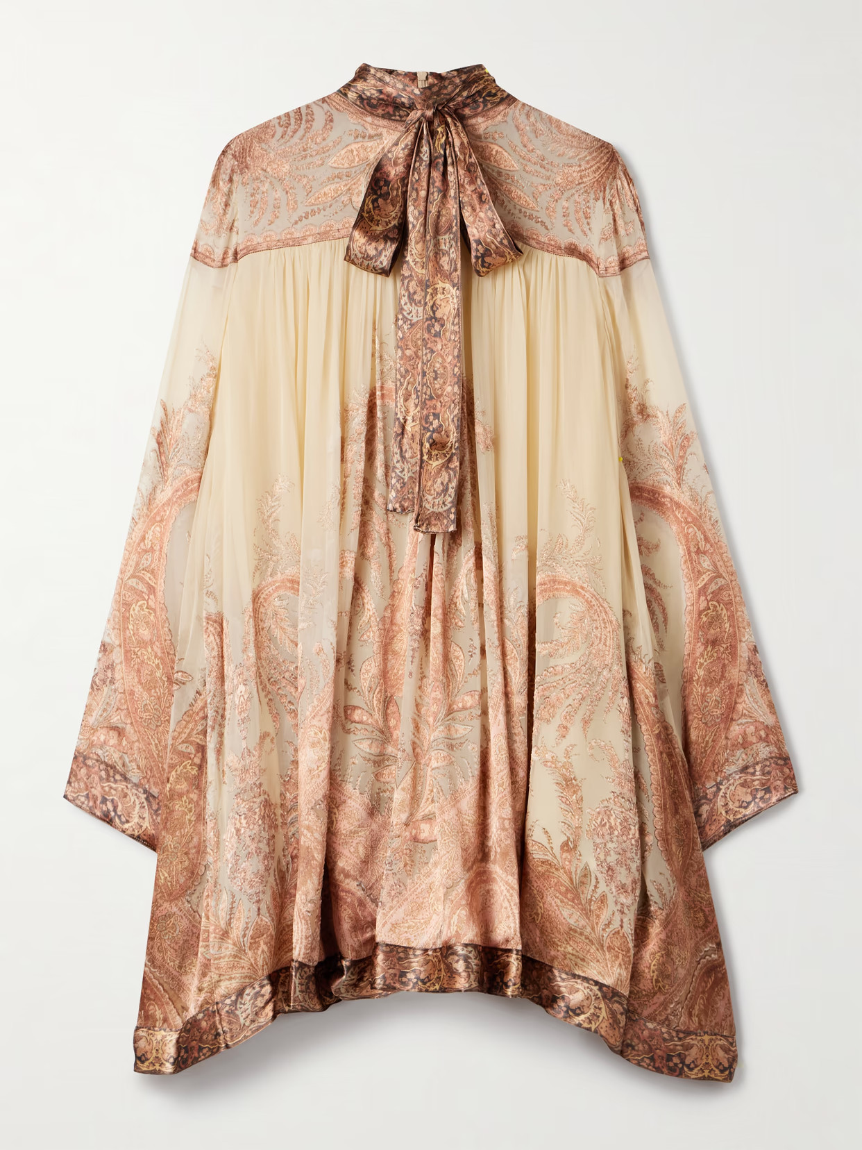 Zimmermann - Hypnotic Tie-neck Paisley-print Devoré-velvet Mini Dress - Cream | NET-A-PORTER (US)