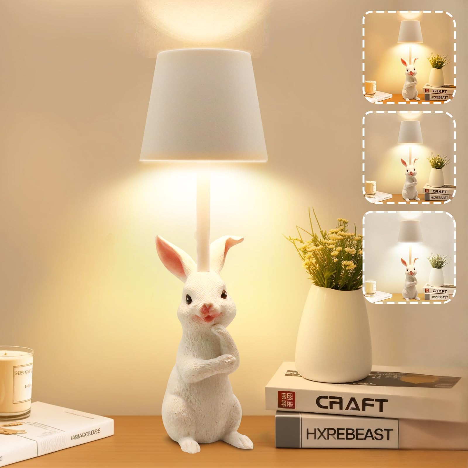 TYNLED Rabbit Lamp Birthday Gifts for Women, 3 Color Dimmable Nightstand Lamp Beside Table Lamp T... | Amazon (US)