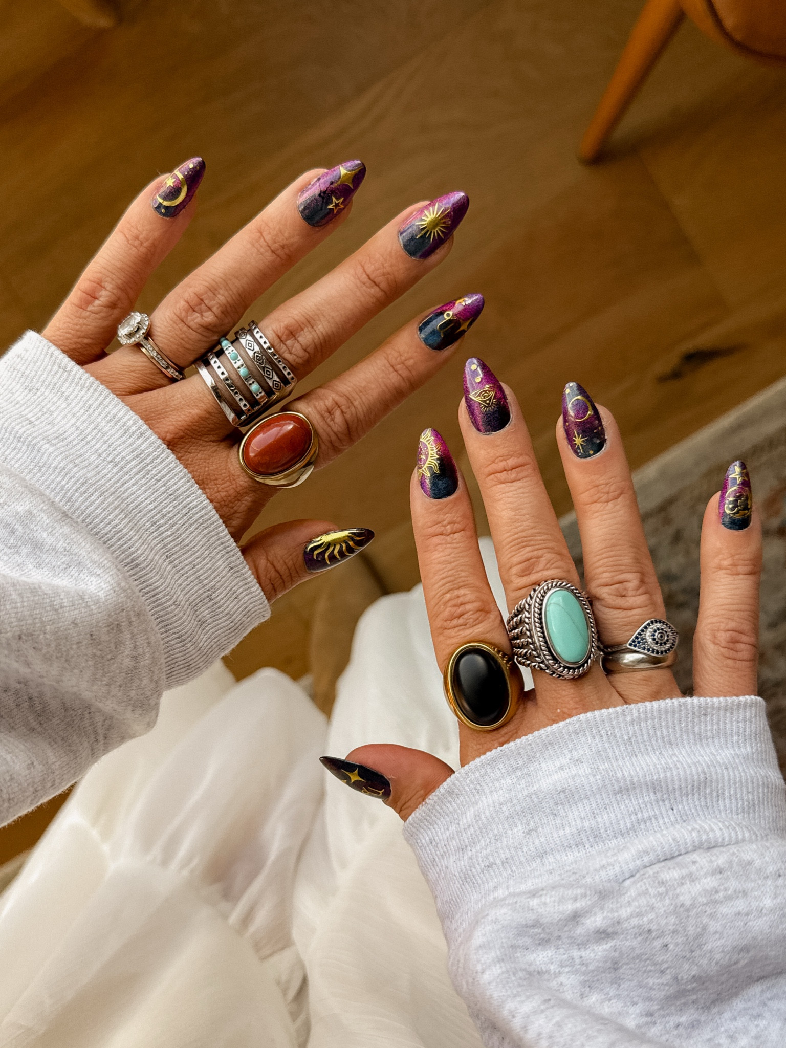 Celestial Nails!  
These are press-ons!  They will last me 2 weeks!  LOVE!
Also linked up a bunch of similar rings as mine were all limited drops 


#LTKFindsUnder50 #LTKBeauty #LTKStyleTip