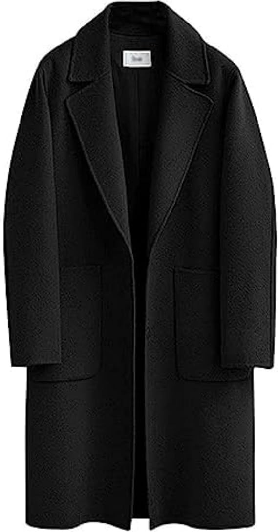 Omoone Women's Notched Lapel Wool Coats Mid Long Button Pea Coats Warm Thicken Trench Jacket | Amazon (US)