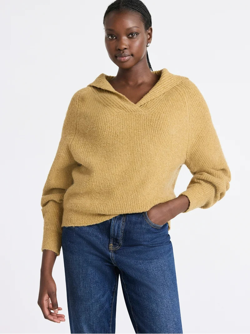 Free Assembly Women's V-Collar Sweater with Long Sleeves, Midweight, Sizes, XS-XXL | Walmart (US)