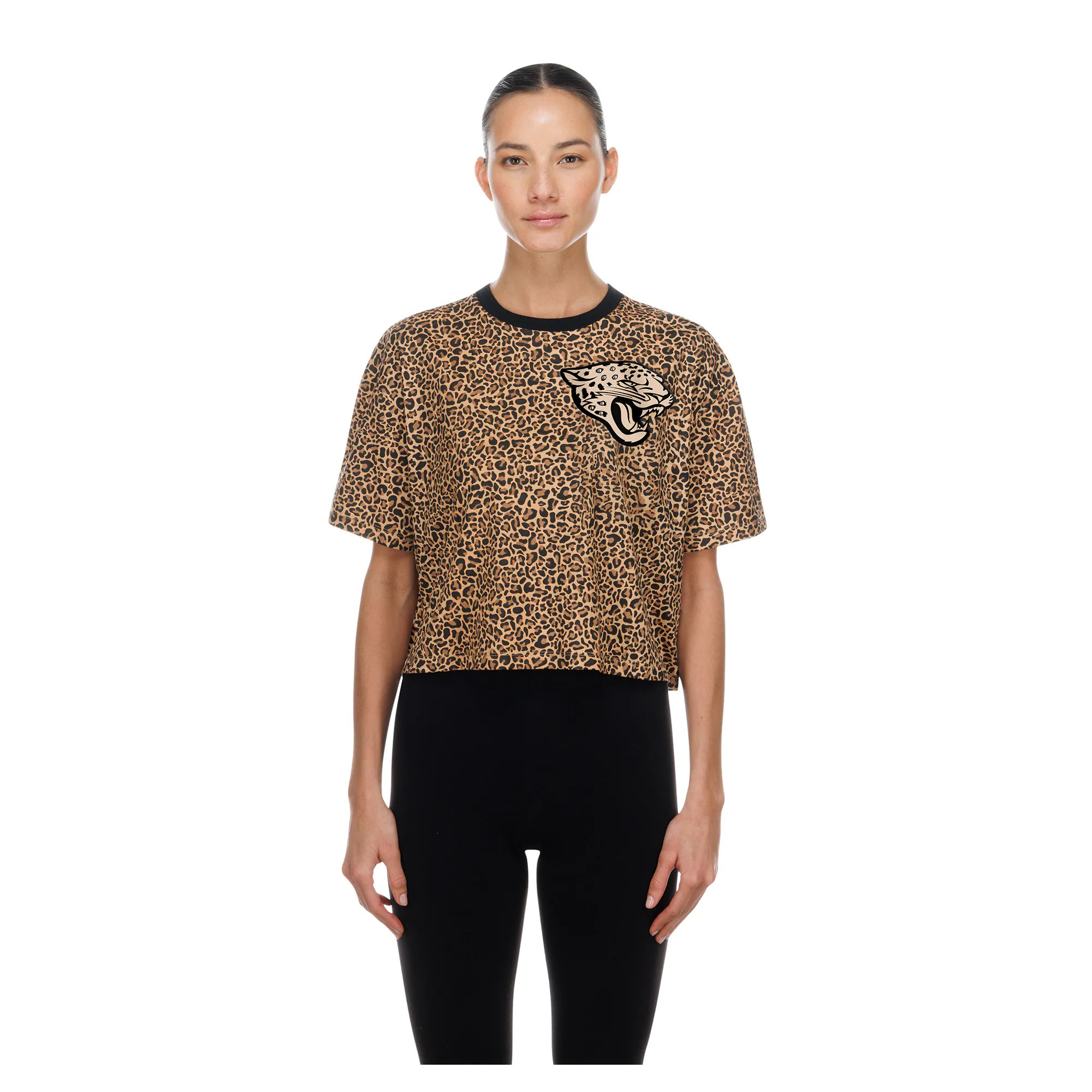 Jacksonville Jaguars New Era Women's Mom & Me Leopard Boxy Cropped T-Shirt - Brown | Fanatics