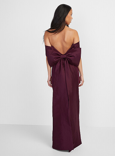 XL bow back maxi burgundy dress | Simons