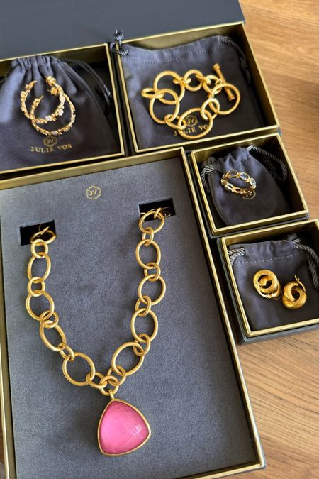Julie vos jewlery for Mother’s Day gift idea 
Pink pendant necklace
Gold chain bracelet 
Gold earrings 

#LTKover40 #LTKsalealert #LTKworkwear