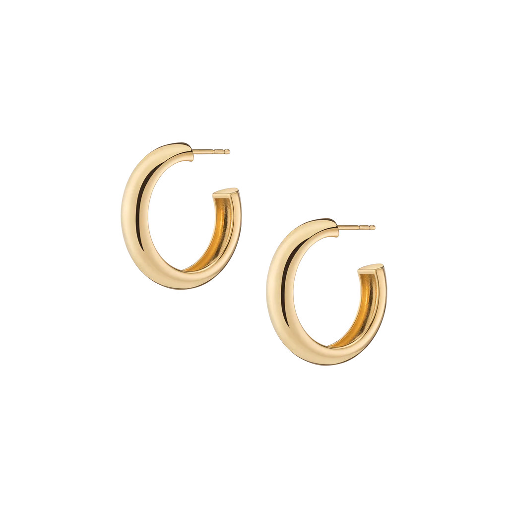 Gold Round Edge Hoop Earrings Medium | AUrate New York