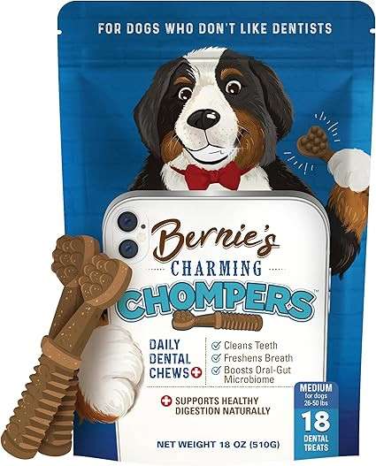 Bernie's Charming Chompers - Daily Dental Chews for Dogs 26-50 Lbs. - 18 Count - Cleans Teeth, Fr... | Amazon (US)