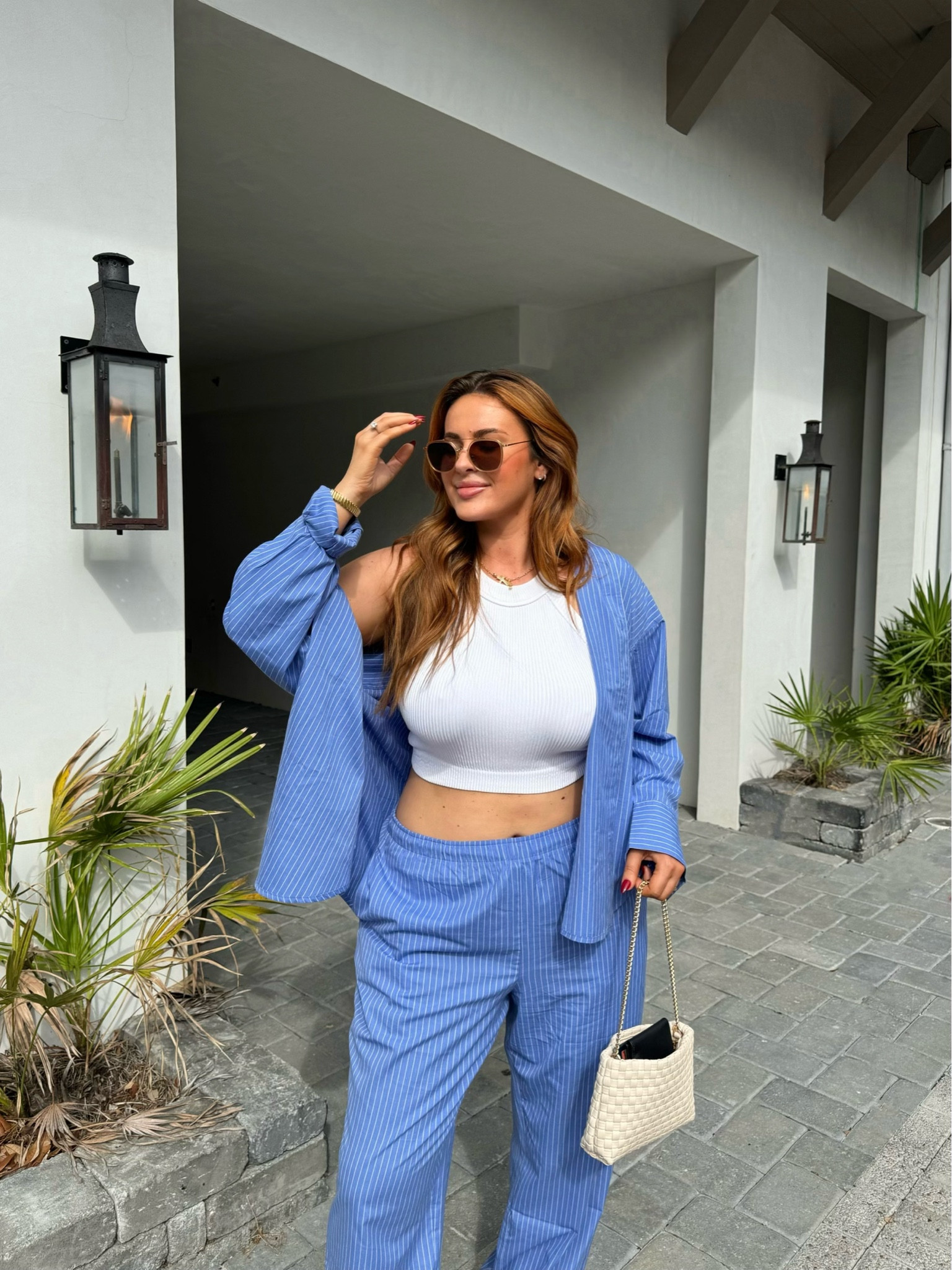 Matching striped set (wearing XL top and L Tall pants) 
white tank has a built in shelf bra and super soft (wearing large) 🌊🩵✨

#LTKMidsize