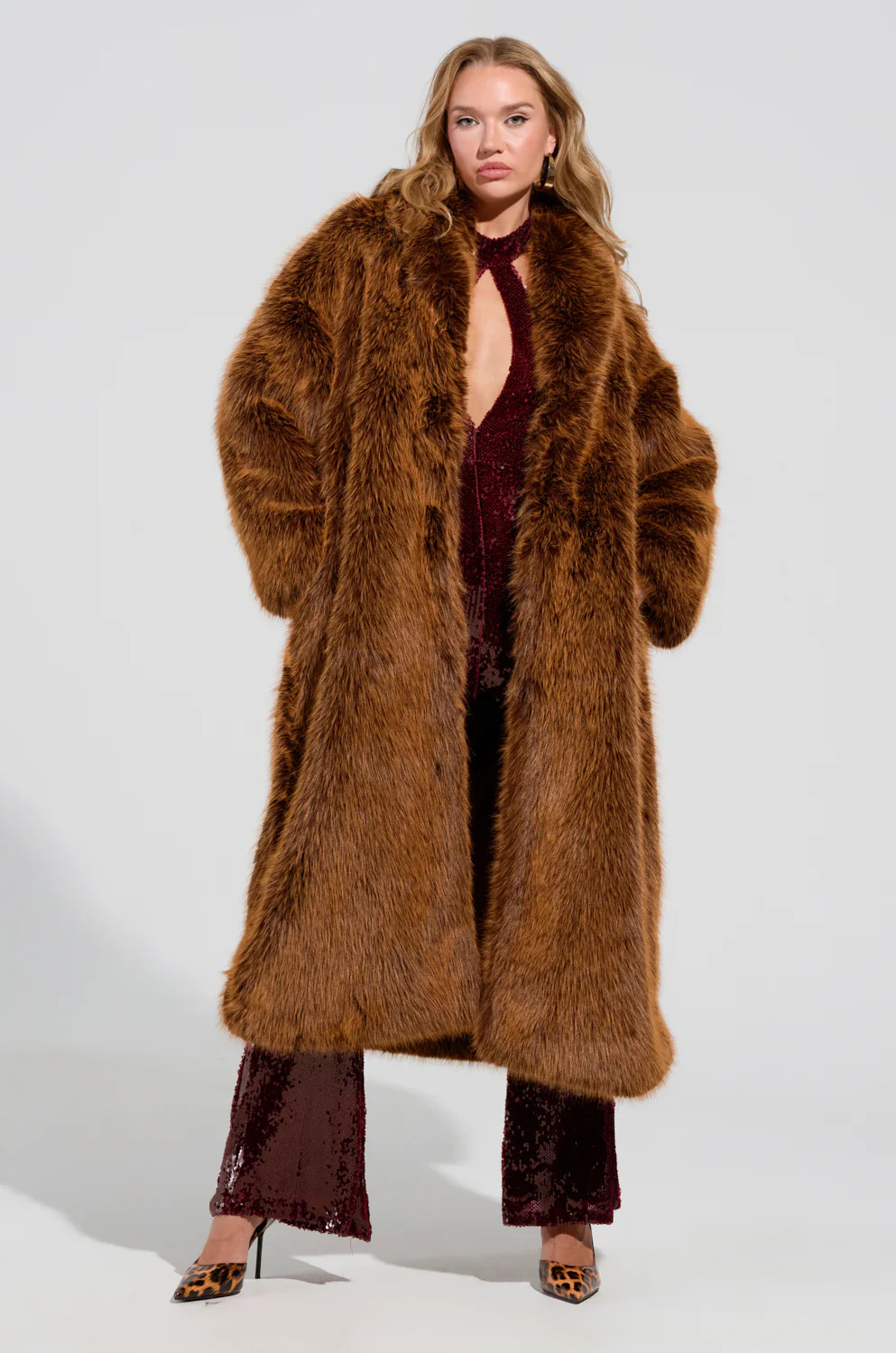 DAYANNE FAUX FUR TRENCH IN BROWN | AKIRA