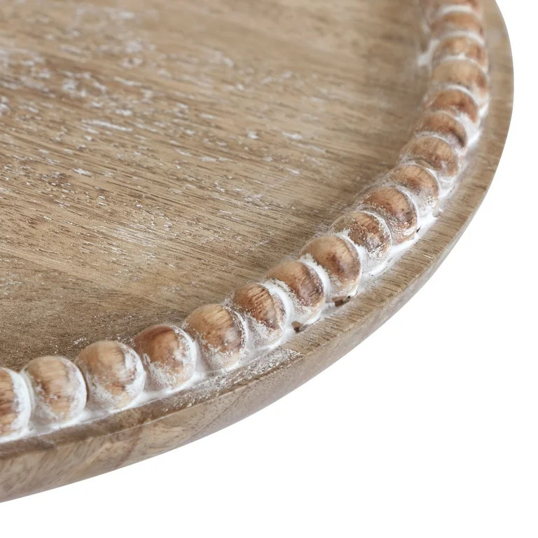 My Texas House 12" Natural Bead Wood Round Decorative Tray | Walmart (US)
