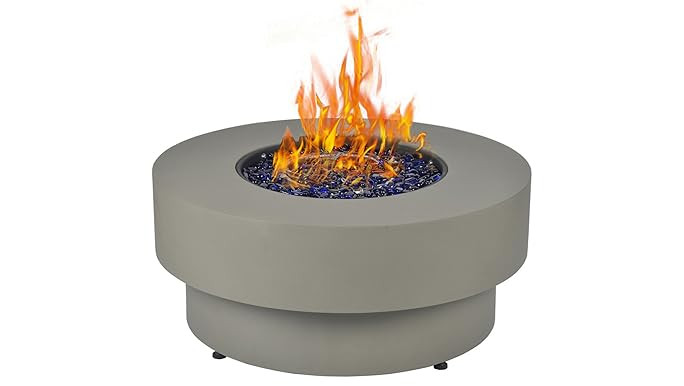 BAIDE Home Propane Outdoor Fire Pit Table, Flint & Concrete Look 33-inch Round Patio Gas Fire Table 50,000 BTU w/Lid, Fire Glass, Heavy Duty Rain Cover, Pre-Attached 10ft Propane Hose | Amazon (US)