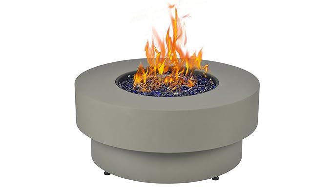 Propane Outdoor Fire Pit Table, Flint & Concrete Look 33-inch Round Patio Gas Fire Table 50,000 B... | Amazon (US)