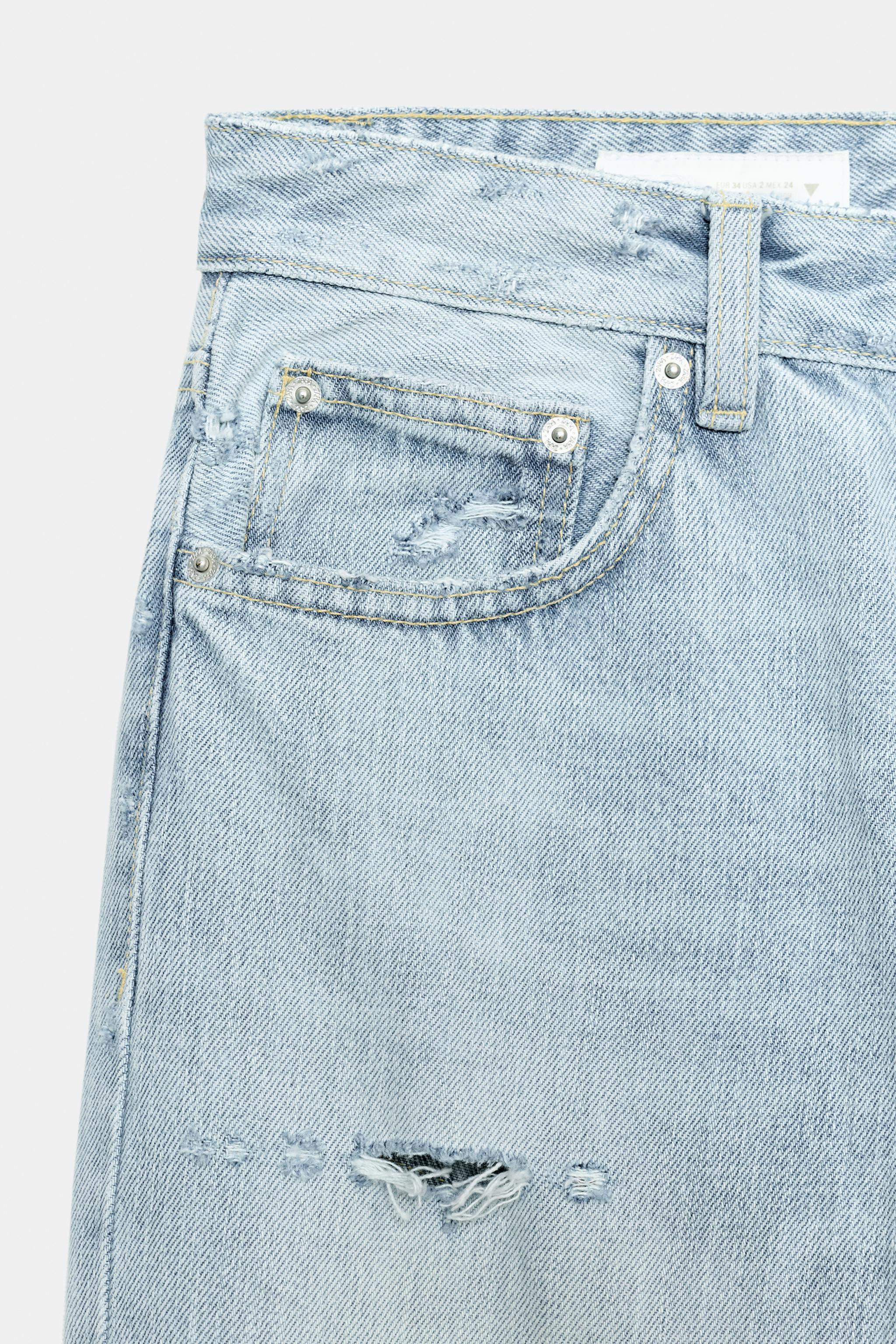 TRF LOW RISE RIPPED STRAIGHT LEG JEANS | Zara US