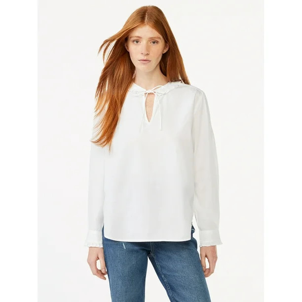 Free Assembly Women's Ruffle Collar Top with Long Sleeves - Walmart.com | Walmart (US)