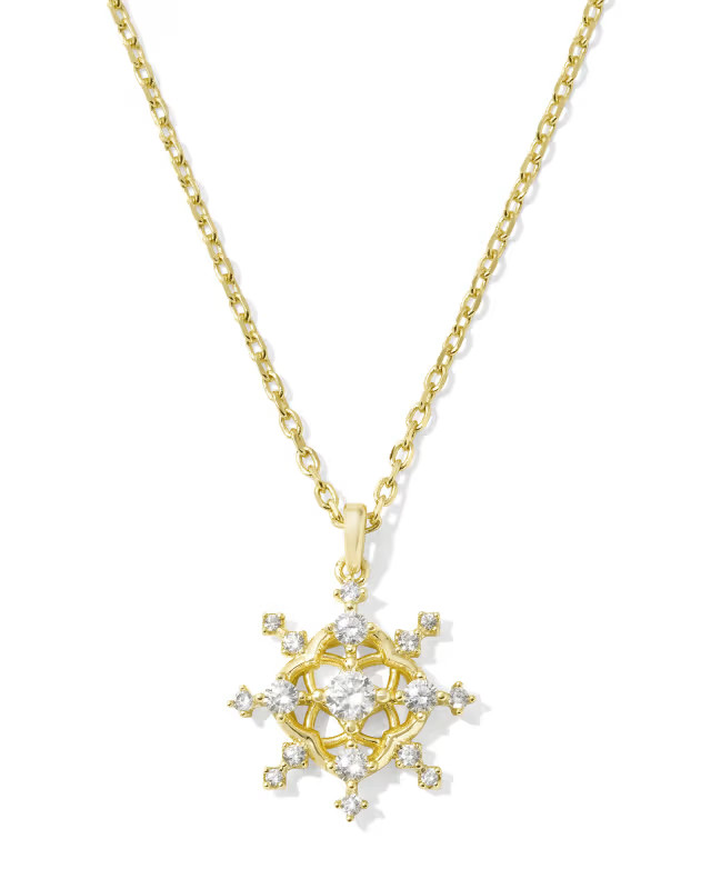 Snow Crystal Gold Short Pendant Necklace in White Crystal | Kendra Scott