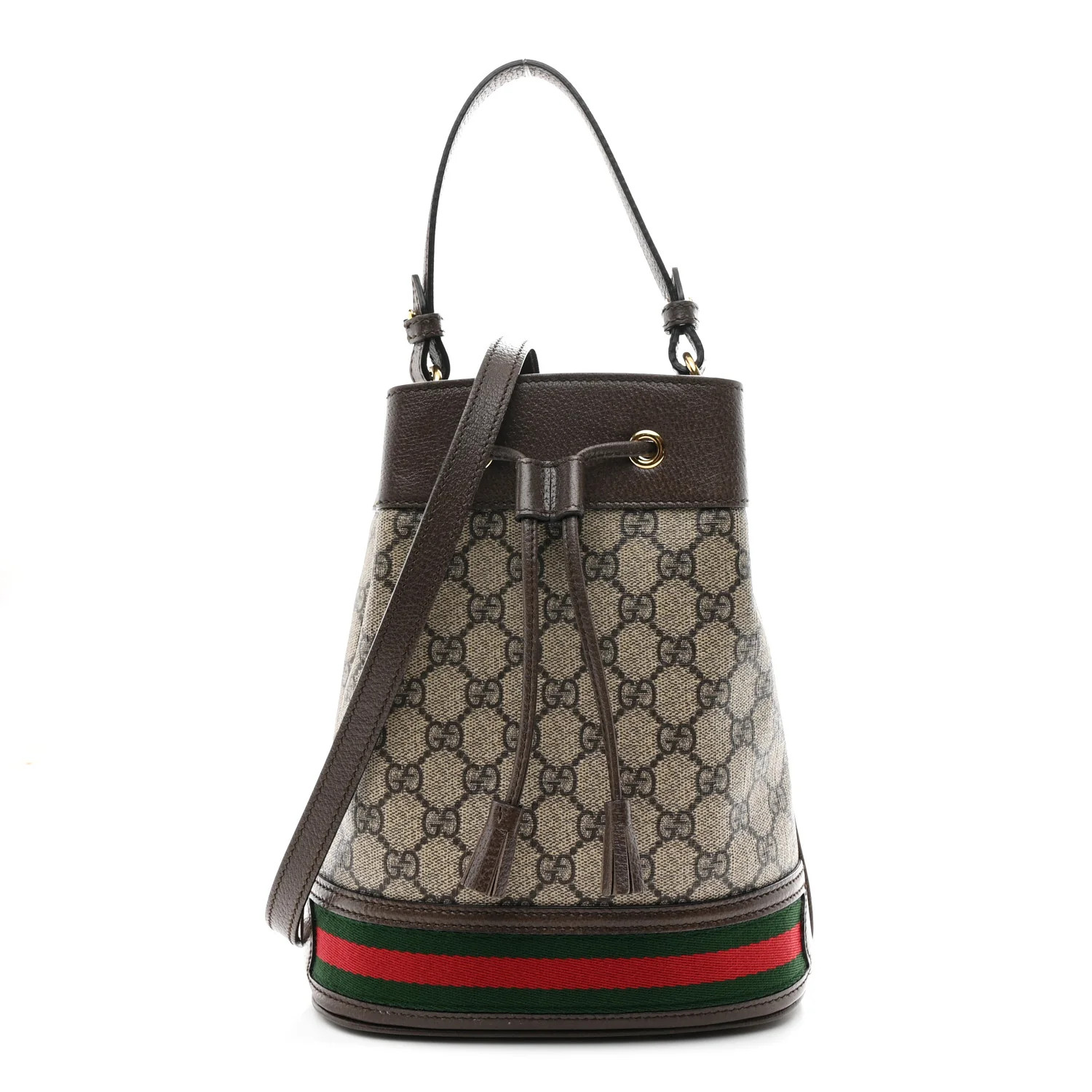 Gucci GG Supreme Monogram Web Small Ophidia Bucket Bag Brown 1828224 | FASHIONPHILE (US)