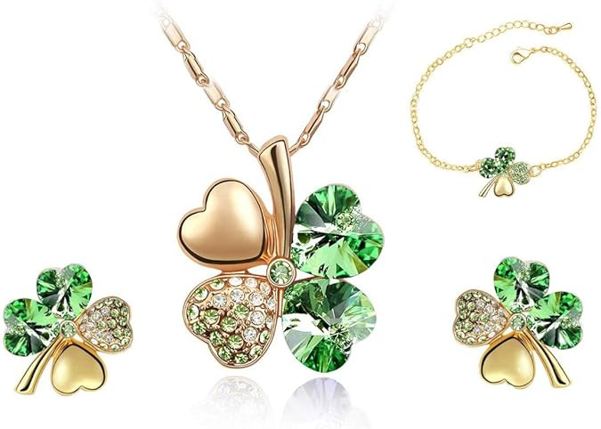 Mall of Style Four Leaf Clover Necklace - St.Patricks Day Earrings - Shamrock Earrings - Irish Je... | Amazon (US)