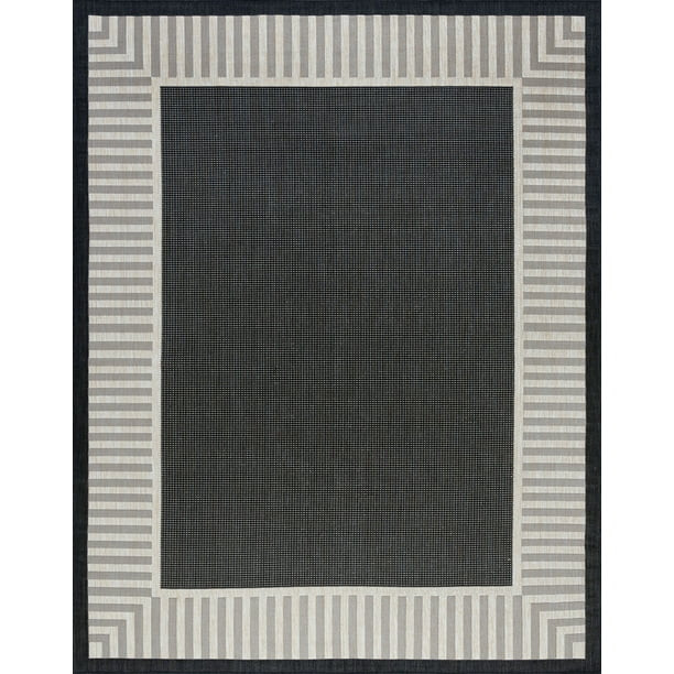 Transitional 8x10 Area Rug (7'10'' x 10'2'') Striped Border Black, Cream Indoor Outdoor Rectangle... | Walmart (US)