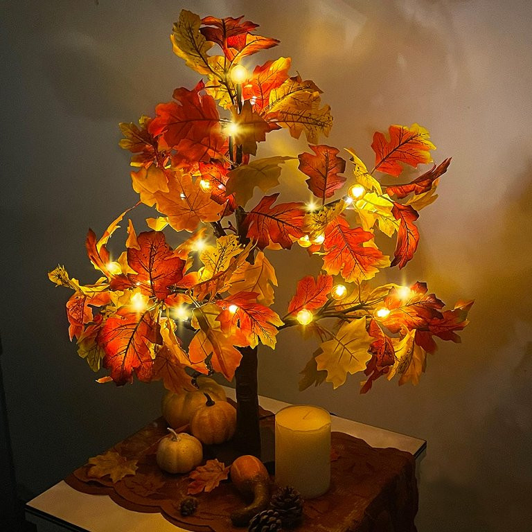 Scidweet 25" Artificial Autumn Light Maple Tree 24 LED Table Lights Battery Wedding Party Fall De... | Walmart (US)