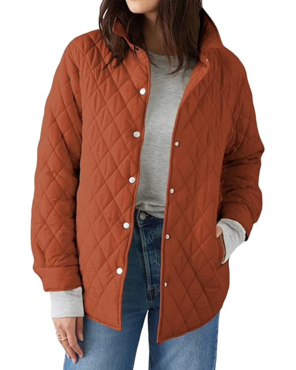 Grlasen Womens Lightweight Quilted Jacket Fall Button Down Puffer Jackets Loose Fit Stand Collar ... | Amazon (US)