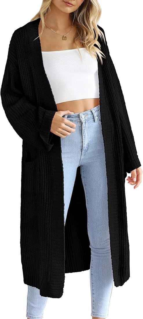 PRETTYGARDEN Women's Winter Long Cardigan Sweaters Open Front Long Sleeve Loose Fit Pockets Knit ... | Amazon (US)