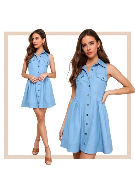 Blue chambray button front spring summer mini dress with pockets

#LTKworkwear #LTKfindsunder100 #LTKstyletip