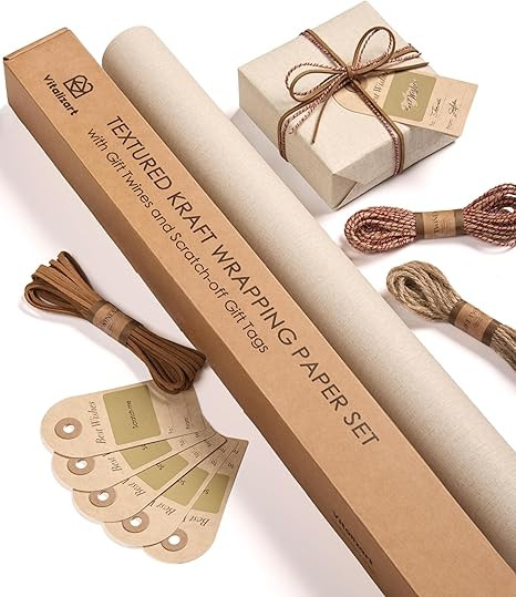 Vitalizart Textured Wrapping Paper Set 30" Roll Twine Ribbons & Tags Extra Thick All-in-One Neutr... | Amazon (US)