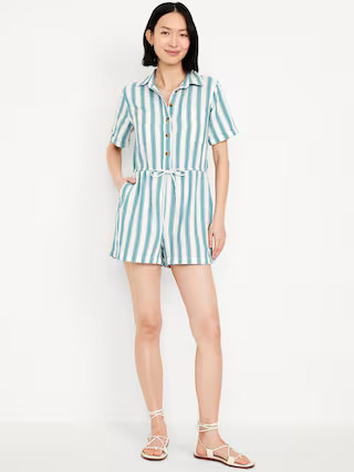 Crinkle Gauze Button-Down Romper | Old Navy (US)