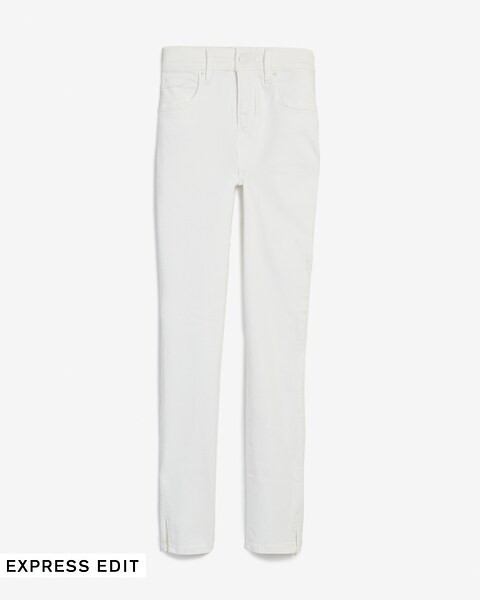 Mid Rise White Slit Hem Skinny Jeans | Express
